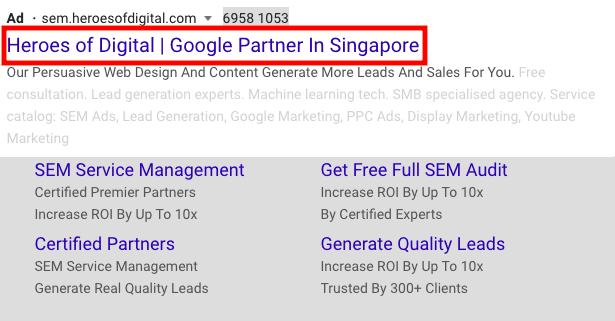 Headline in an ad text