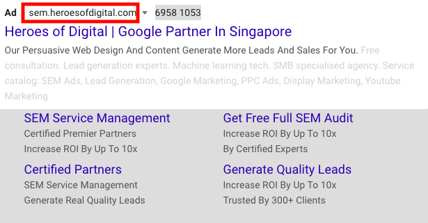 Display URL in ad text