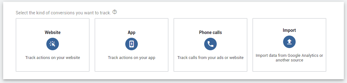 choosing a conversion type in google ads