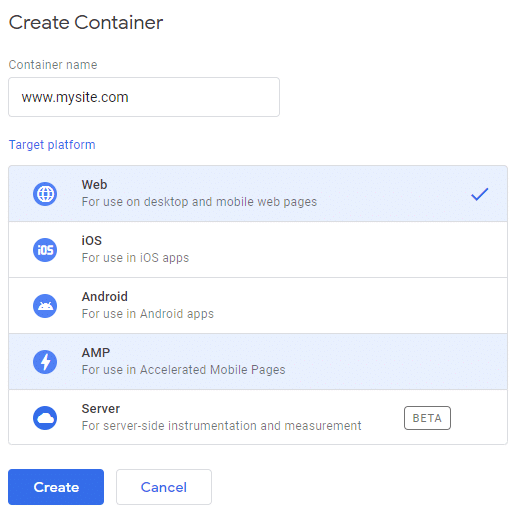 selecting container for GTM