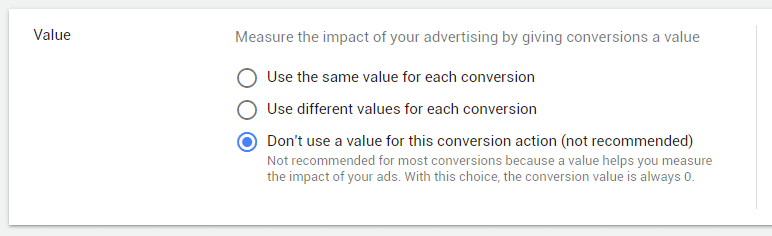 giving conversions a value in google ads