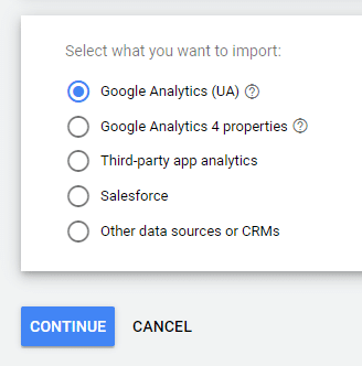selecting goals to import