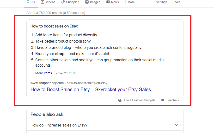 featured snippet example