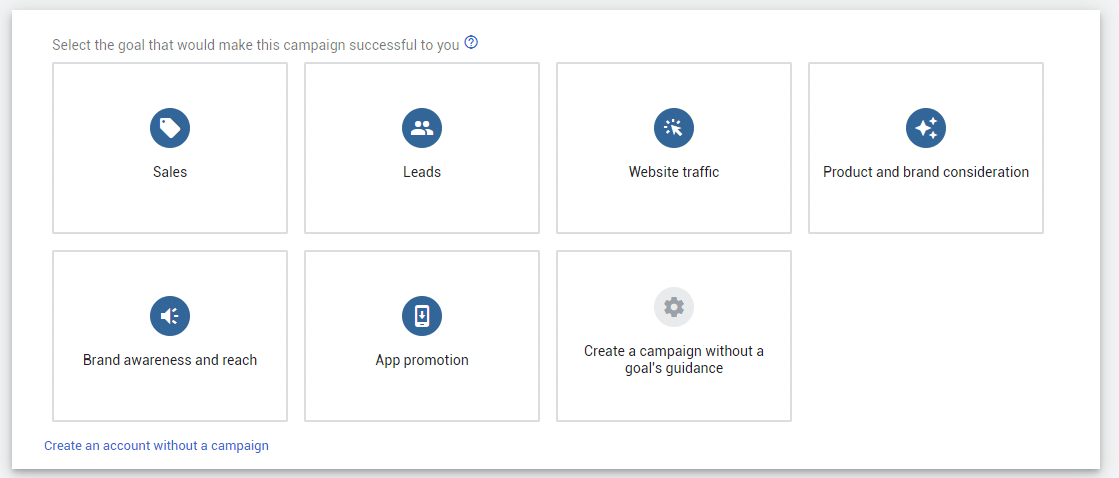 selecting a goal in google ads campaign setup