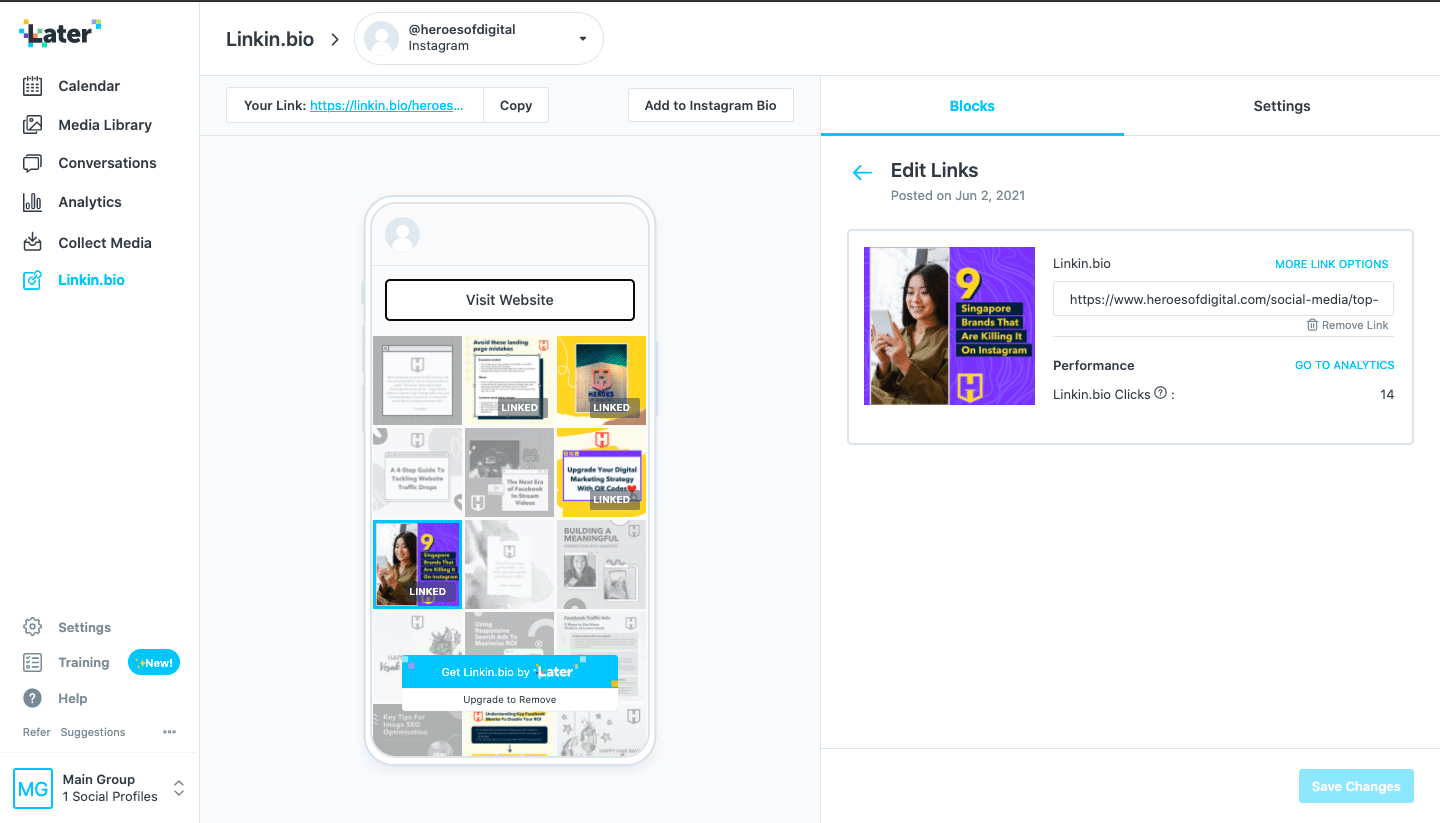 how to set up later link in bio