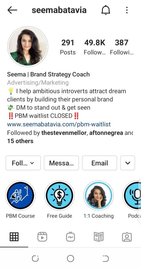 optimised instagram profile