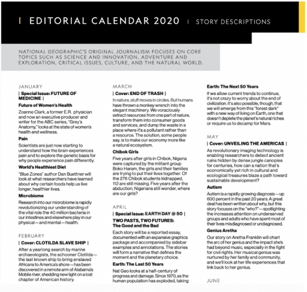 nat geo content calendar