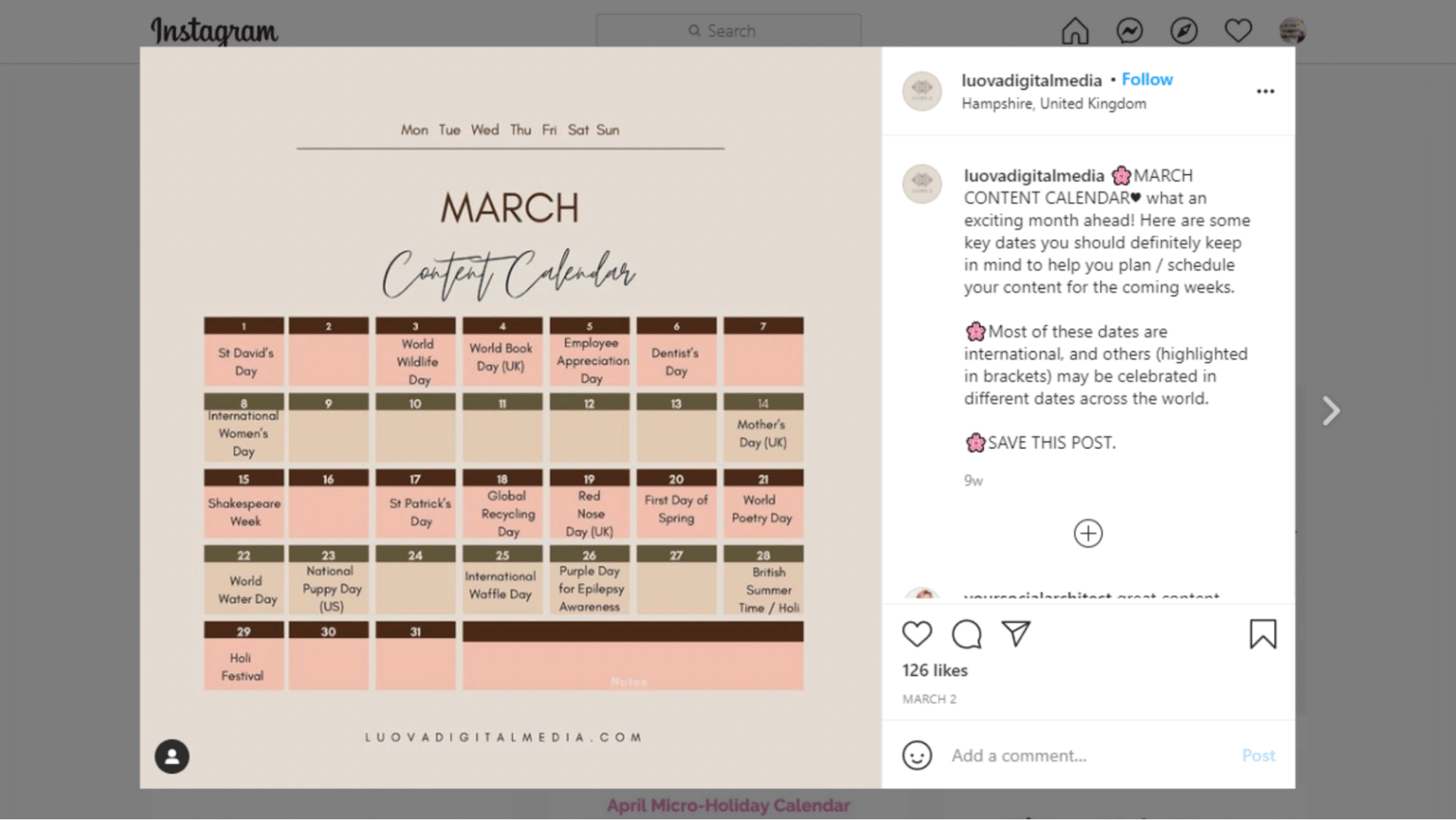 Luova Digital media content calendar